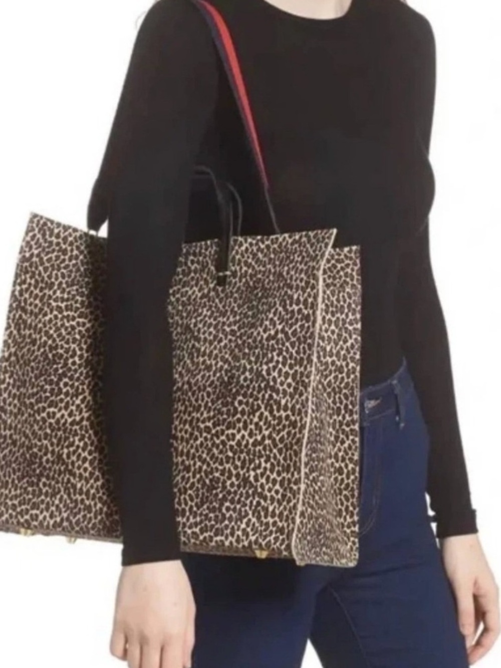 Clare V Marcelle Suede Simple Tote Leopard Print Large Shoulder Bag - Picture 2 of 7